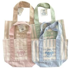 Trader Joe’s Striped Mini Canvas Tote Bags Set of 4 Pastel Colors NWT